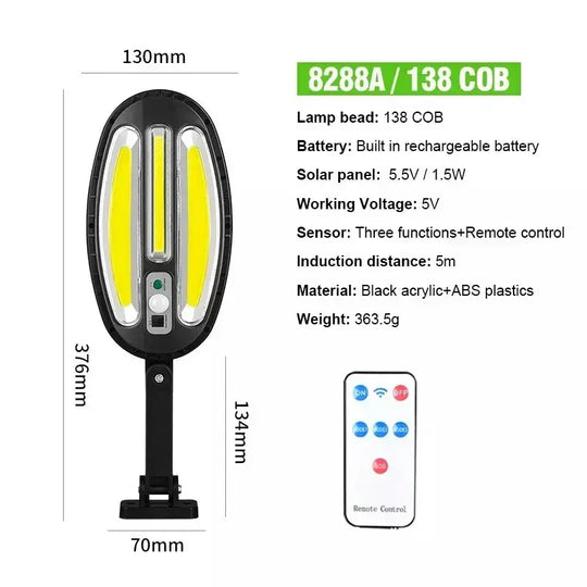 СОЛАРНА LED УЛИЧНА ЛАМПА 600 W ,HB8288A, ОВАЛНА, 138 LED COB